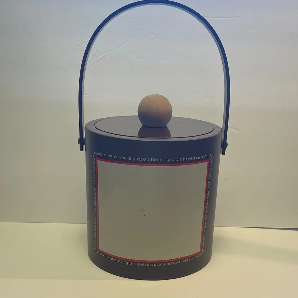 Morgan Vintage Brown Tan Ice Bucket Wooden Handle Mid Century Modern